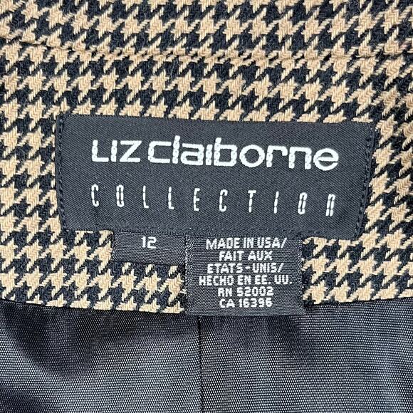 VTG Y2K Liz Claiborne Tan Black Houndstooth Wool Blazer Sz 12 Academia Business - Picture 10 of 13